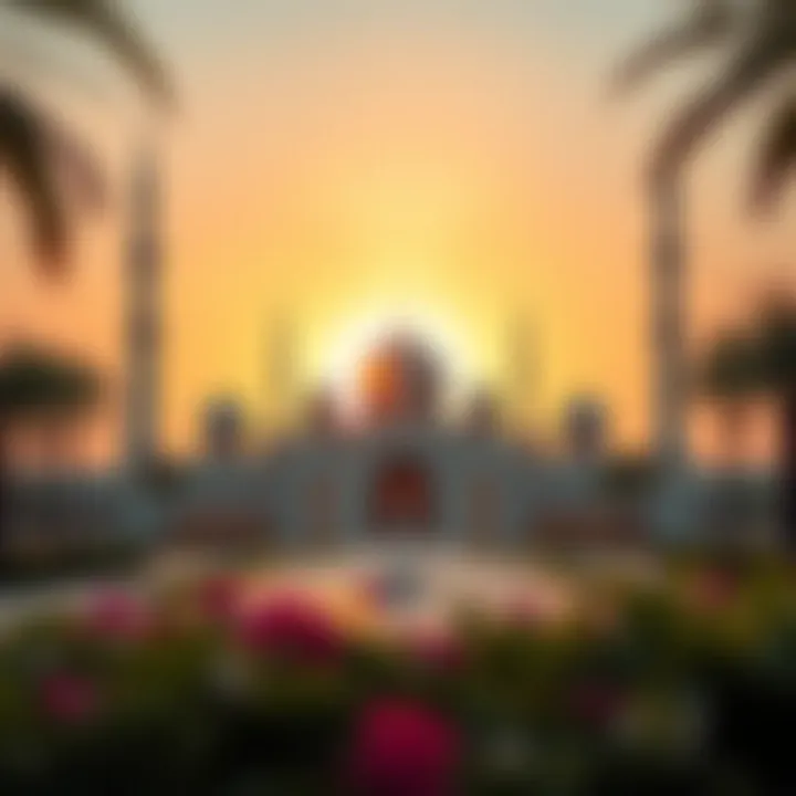 Sunset Surrounding the UAE's Largest Mosque The serene ambiance surrounding the mosque at sunset
