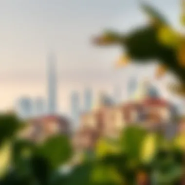 Dubai Skyline Featuring Opulent Villas Dubai skyline with luxury villas