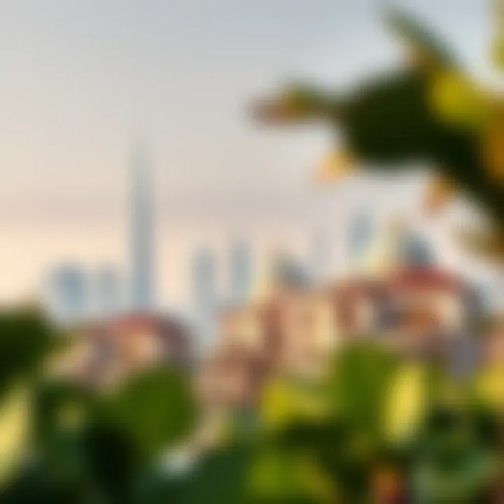 Dubai Skyline Featuring Opulent Villas Dubai skyline with luxury villas