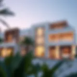 Stunning exterior view of Yas Acres Villas showcasing modern architecture