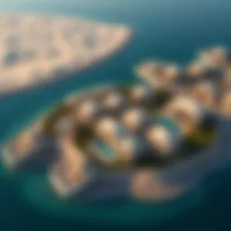 Aerial view of Zuha Island showcasing luxury villas and serene landscapes
